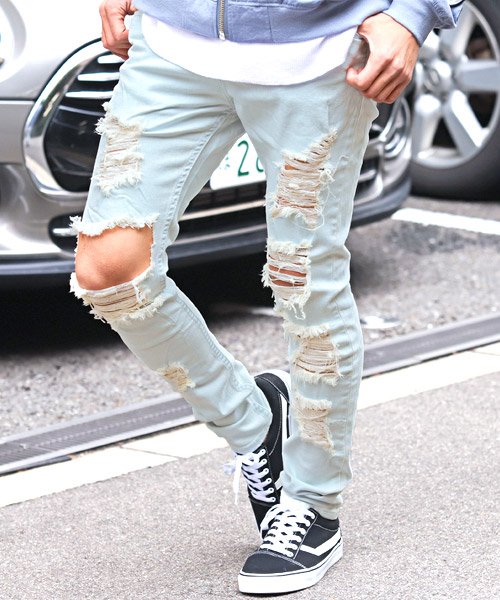 セール 15 Off ハードダメージデニムパンツ デニム パンツ スキニー ダメージ ジーンズ ストレッチ クラッシュ ラグスタイル Luxstyle Magaseek