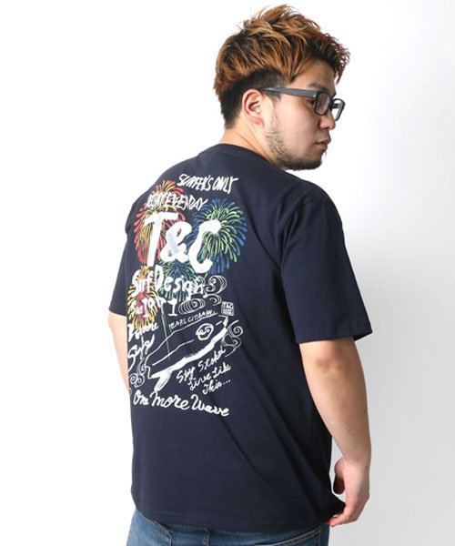 MARUKAWA(大きいサイズのマルカワ)/【T&C】タウンアンドカントリー 大きいサイズ 半袖 プリント Tシャツ T&Cサーフデザイン/ネイビー