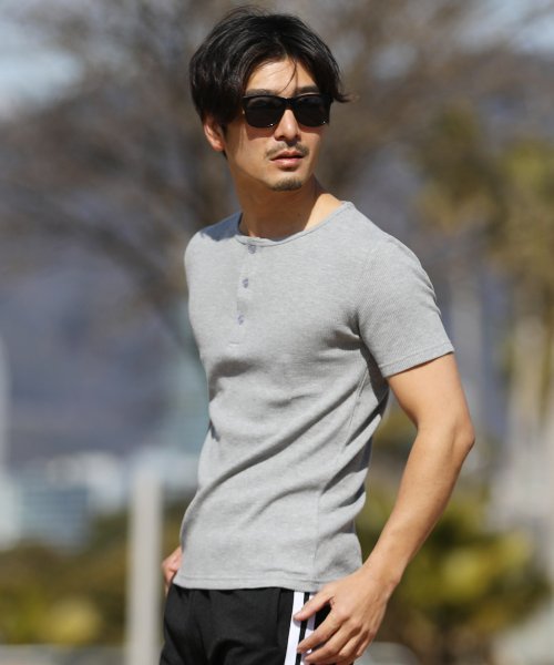 セール ヘンリーネックワッフルｔ サーマル Tシャツ ヘンリーネック 夏服 メンズ 半袖 無地 カットソー ティーシャツ ジギーズショップ Jiggys Shop Magaseek