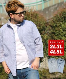 MARUKAWA(大きいサイズのマルカワ)/大きいサイズ 7分袖 シャツ ボーダー/ブルー