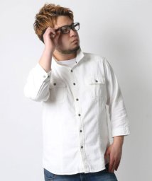 MARUKAWA(大きいサイズのマルカワ)/大きいサイズ 7分袖 シャツ ワイヤー入り スタンド衿/ホワイト