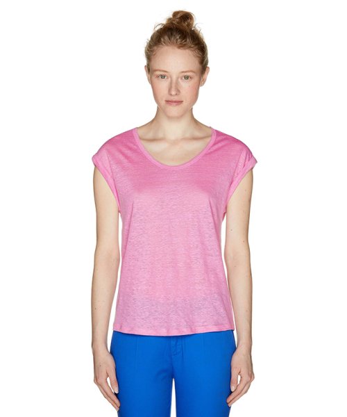 BENETTON (women)(ベネトン（レディース）)/リネンラウンドネックフレンチスリーブ半袖Tシャツ・カットソー/ピンク