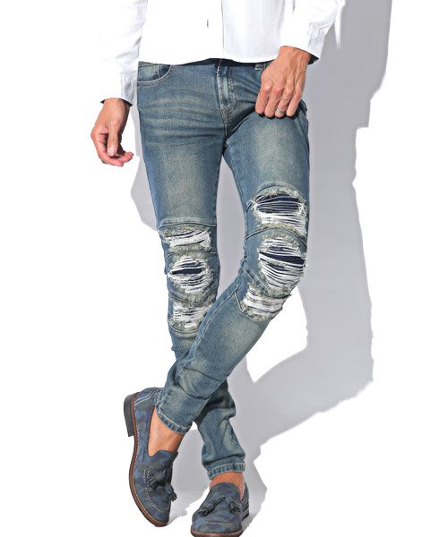 セール 15 Off デニム スキニー パンツ メンズ クラッシュ ダメージ ストレッチ モトクロス Bitter ビター系 ハードニークラッシュ ストレッチモトクロススキニーデニムパ ラグスタイル Luxstyle Magaseek