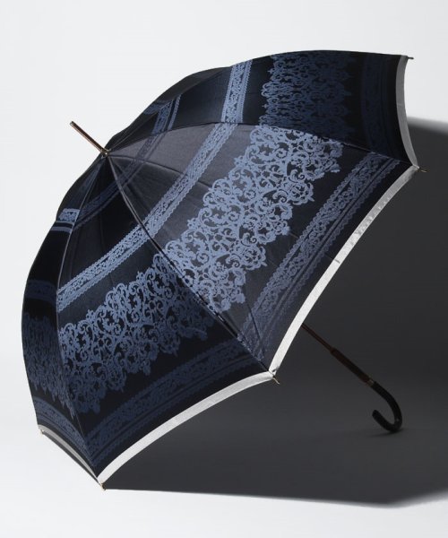 LANVIN Collection(umbrella)(ランバンコレクション（傘）)/LANVIN COLLECTION 婦人 長傘 先染 ジャガード レース柄/ネイビーブルー