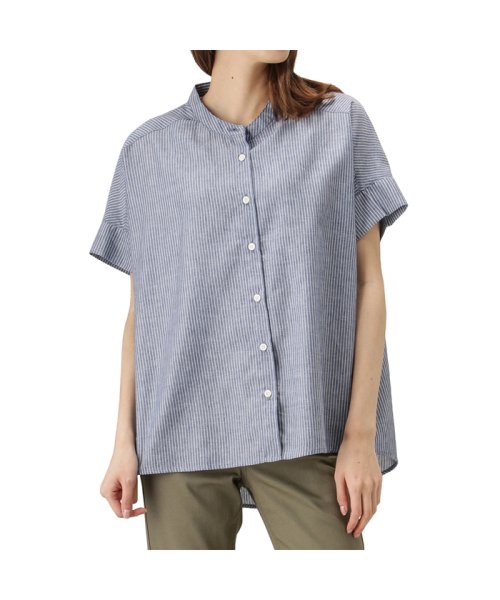 Free Nature Linen 半袖前開きスタンドカラーシャツ mh マックハウス レディース Mac House Women Magaseek