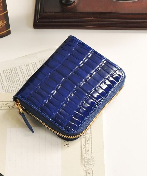 sankyoshokai(サンキョウショウカイ)/ヘンローン社製原皮使用 クロコダイル シャイニング コンパクト財布 レディース 全20色/ブルー系3