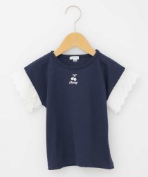 a.v.v(KID'S)(アー・ヴェ・ヴェキッズ)/[100－130]レーススリーブモチーフカットソー[WEB限定サイズ]/ネイビー