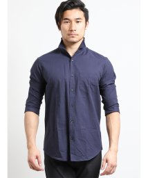 TAKA-Q(タカキュー)/リップストップ衿ワイヤー7分袖シャツ/ネイビー
