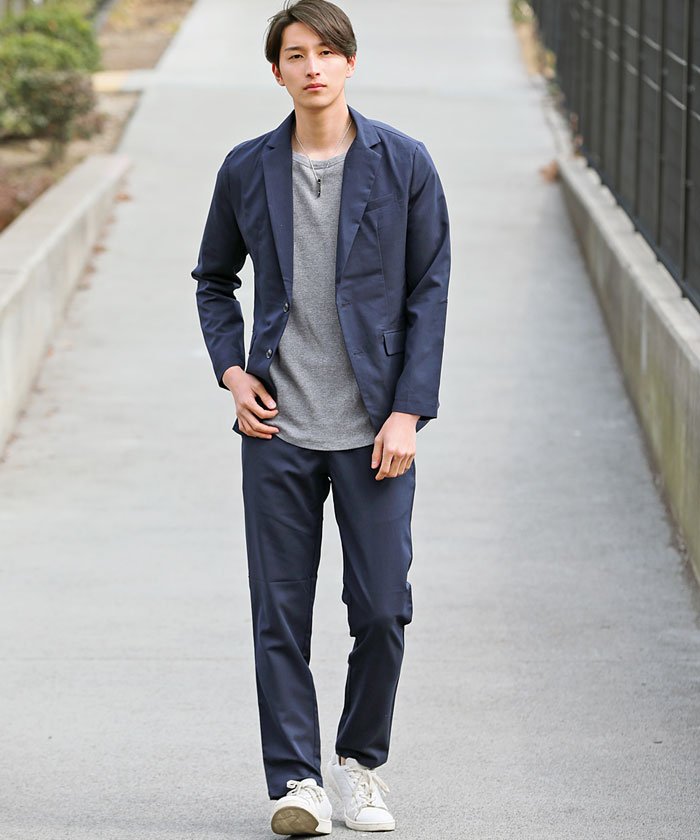 セール 上下セット スーツ生地テーラードジャケットとスラックスイージーパンツ トップイズム Topism Magaseek