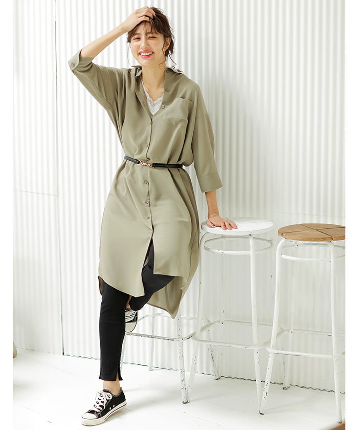 セール ベルト付麻調peロングbig シャツ イング Ingni Magaseek