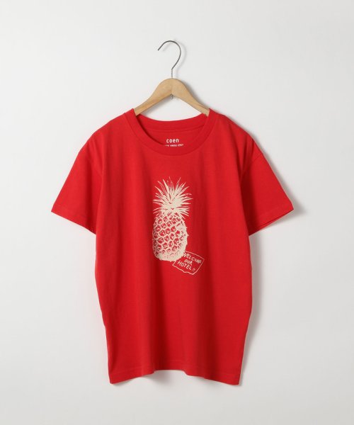 coen(coen)/サマープリントリラックスTシャツ/RED
