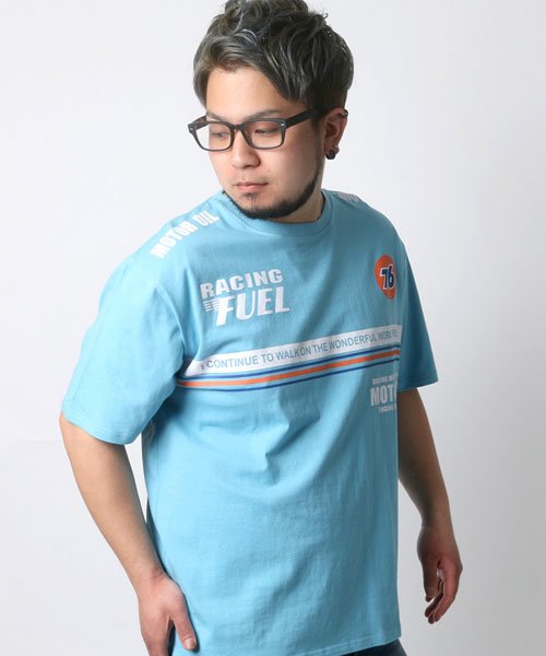 MARUKAWA(大きいサイズのマルカワ)/【76Lubricants】 大きいサイズ メンズ セブンティーシックス プリント 半袖 Tシャツ ブランド/ブルーグレイ