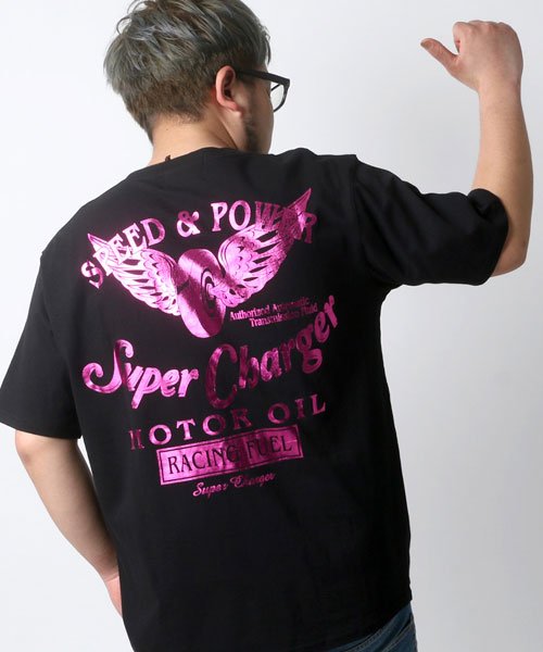 MARUKAWA(大きいサイズのマルカワ)/【76Lubricants】 大きいサイズ メンズ セブンティーシックス 箔 プリント 半袖 Tシャツ ブランド/ピンク