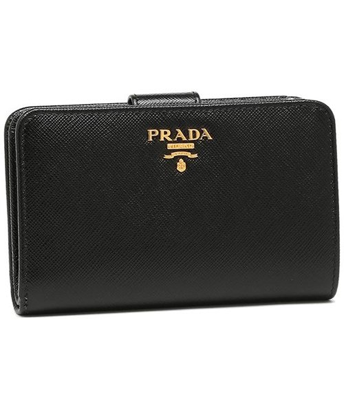 セール プラダ 財布 Prada 1ml225 Qwa F0002 Saffiano Metal Oro レディース 二つ折り財布 Nero プラダ Prada Magaseek