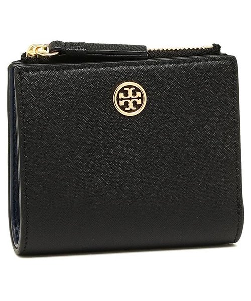 TORY BURCH(トリーバーチ)/TORY BURCH 47124 018 ROBINSON MINI WALLET レディース 二つ折り財布 無地 BLACK/ROYAL NAVY 黒/BLACK