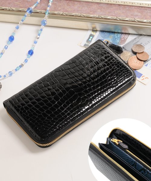 スモール クロコダイル ポロサス 長財布 ラウンドファスナー シャイニング レディース 一枚革 センター取り ヘンローン 内側パイソン ブラック クロコダ サンキョウショウカイ Sankyoshokai Magaseek