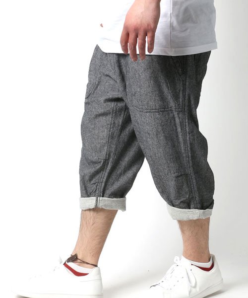 大きいサイズ メンズ 7分丈 麻混 クロップド ショートパンツ 裾 ロールアップ ハーフパンツ 大きいサイズのマルカワ Marukawa Magaseek