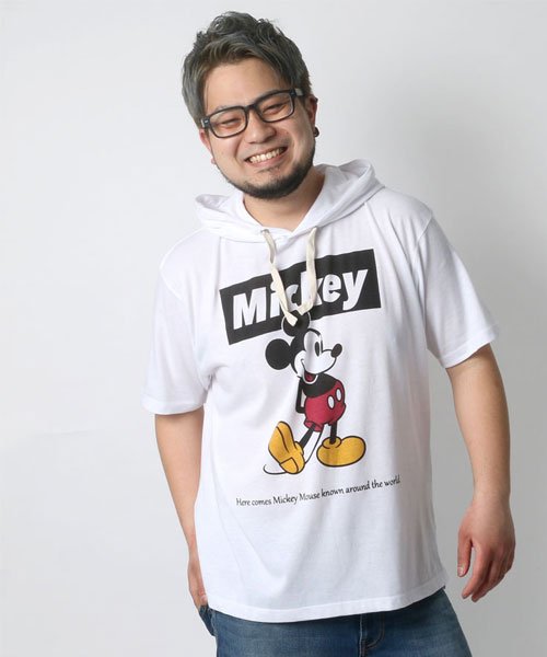 MARUKAWA(大きいサイズのマルカワ)/【Disney】 大きいサイズ メンズ ディズニー ミッキー マウス Tシャツ パーカー 半袖 Tパーカー ブランド/ホワイト