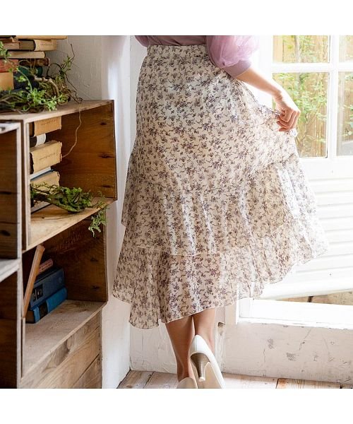 セール ボトムス スカート 小花柄 ティアード レイヤード シフォン ロング スカート グローウィングリッチ Growingrich Magaseek