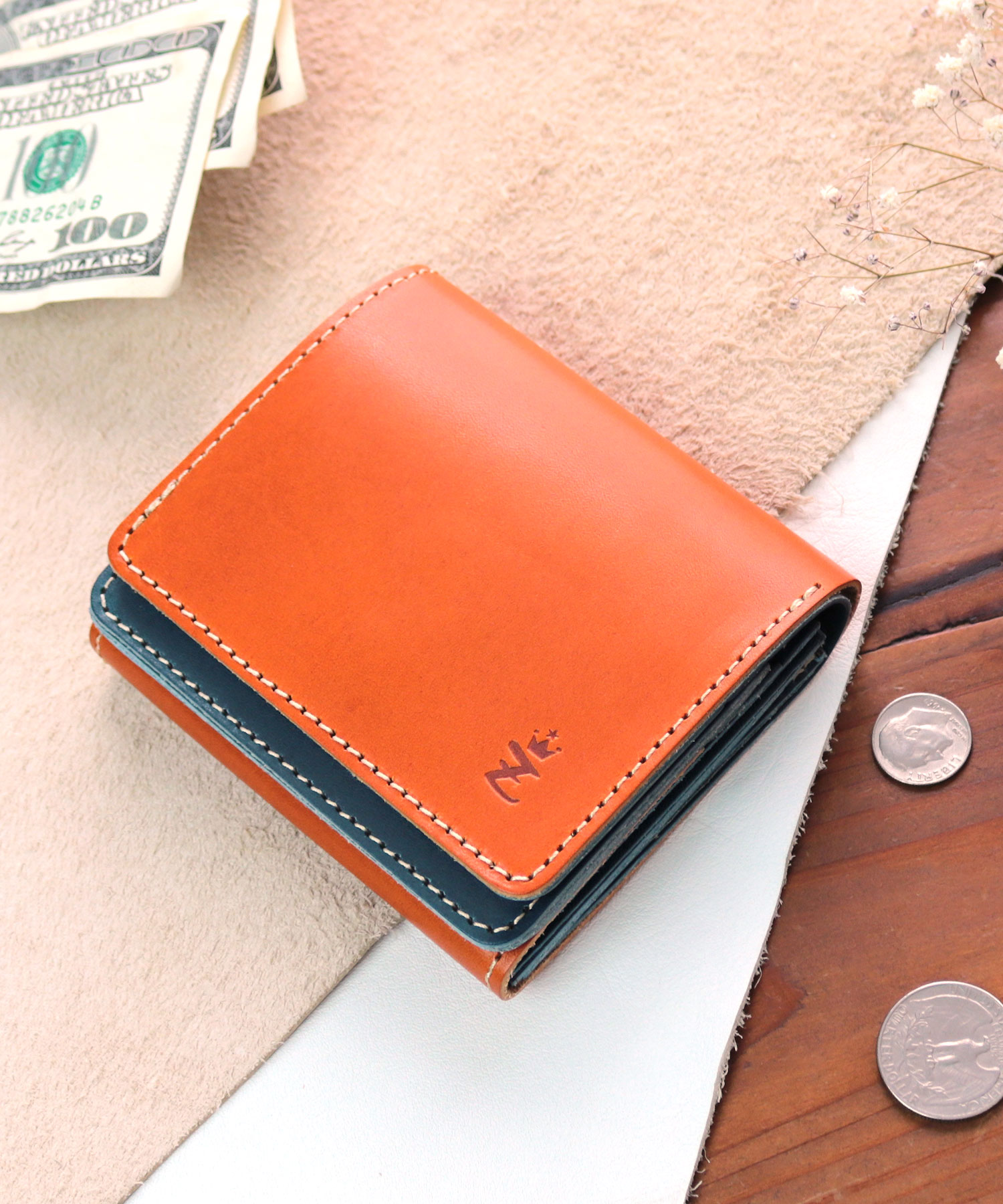 財布 メンズ 二つ折り 本革 牛革 栃木レザー 日本製 二つ折り財布 ダブルフラップ バイカラーデザイン