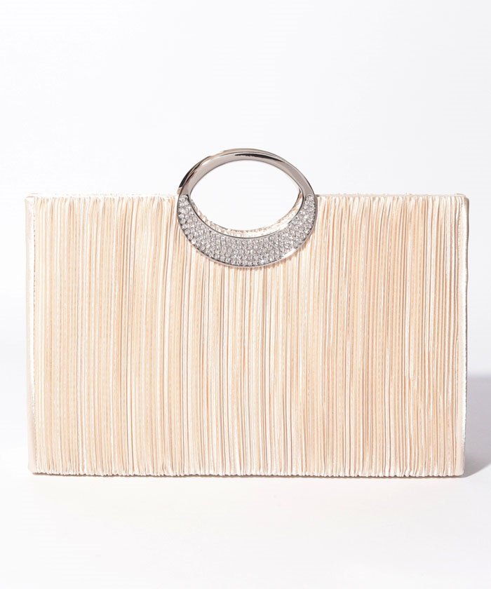 セール 持ち手付ビジュープリーツパーティーバッグクラッチバッグ