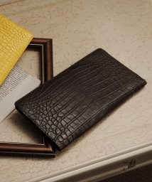 sankyoshokai(サンキョウショウカイ)/クロコダイル 財布 マット加工 センター取り 一枚革 薄型 長財布 カードケース / レディース/ダークブラウン