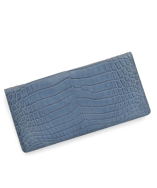 sankyoshokai(サンキョウショウカイ)/クロコダイル 財布 マット加工 センター取り 一枚革 薄型 長財布 カードケース / レディース/ブルー