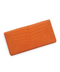 sankyoshokai(サンキョウショウカイ)/クロコダイル 財布 マット加工 センター取り 一枚革 薄型 長財布 カードケース / レディース/オレンジ