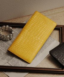 sankyoshokai(サンキョウショウカイ)/クロコダイル 財布 マット加工 センター取り 一枚革 薄型 長財布 カードケース / レディース/イエロー