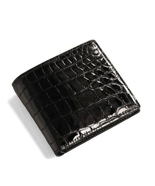 sankyoshokai(サンキョウショウカイ)/クロコダイル 折り財布 レディース シャイニング 加工 両カード ヘンローン 全15色/ブラック