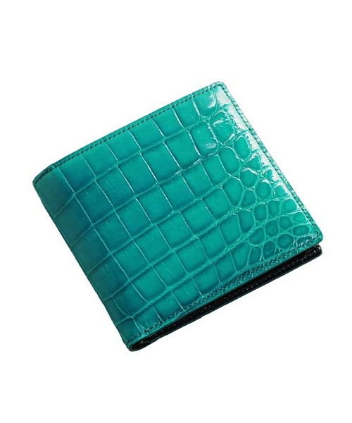 sankyoshokai(サンキョウショウカイ)/クロコダイル 折り財布 レディース シャイニング 加工 両カード ヘンローン 全15色/ブルー