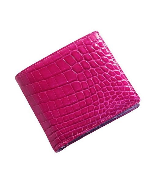sankyoshokai(サンキョウショウカイ)/クロコダイル 折り財布 レディース シャイニング 加工 両カード ヘンローン 全15色/ピンク