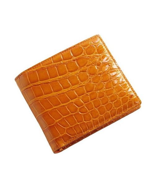 sankyoshokai(サンキョウショウカイ)/クロコダイル 折り財布 レディース シャイニング 加工 両カード ヘンローン 全15色/オレンジ