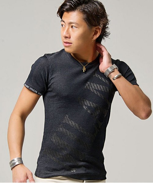 VIOLA(ヴィオラ)/VIOLA【ヴィオラ】ビッグプリントクルーネック半袖Tシャツ/ブラック