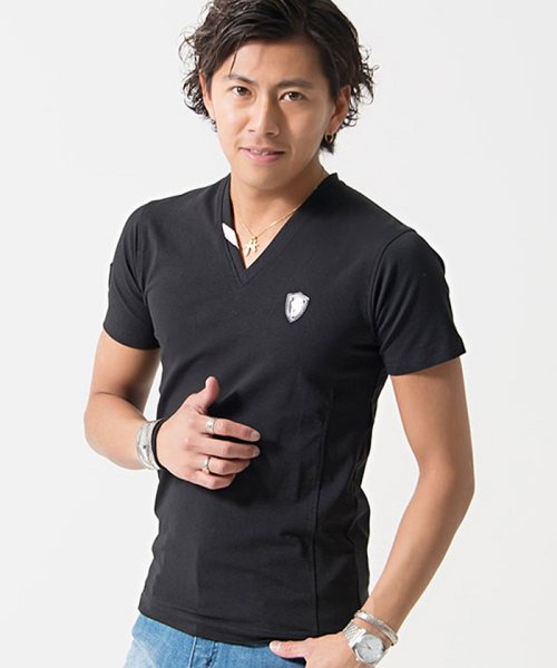 VIOLA(ヴィオラ)/VIOLA【ヴィオラ】バックプリントVネック半袖Tシャツ/ブラック