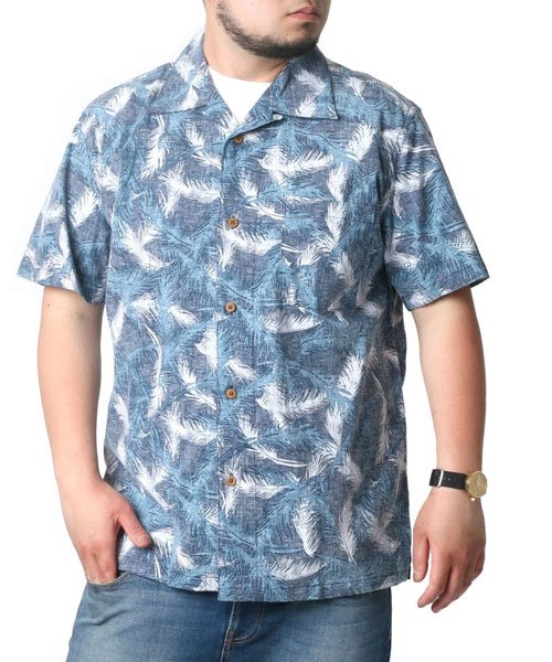 MARUKAWA(大きいサイズのマルカワ)/大きいサイズ メンズ アロハ シャツ 綿 裏使い 総柄 プリント オープンカラー 開襟/クラシックブルー