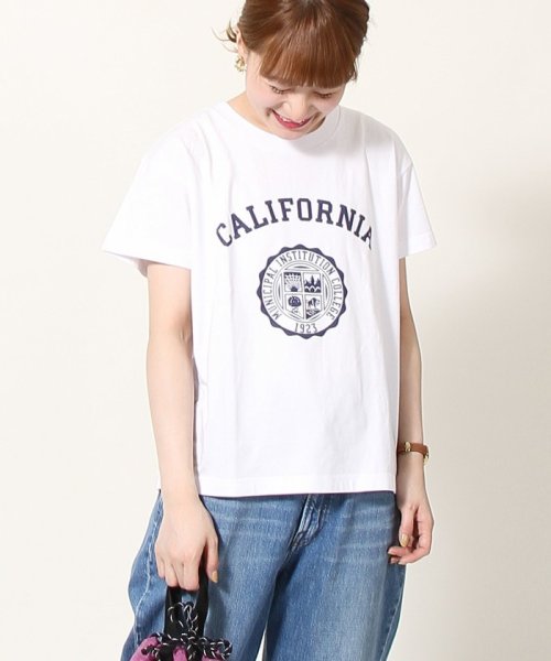 coen(coen)/カレッジプリントリラックスTシャツ/WHITE