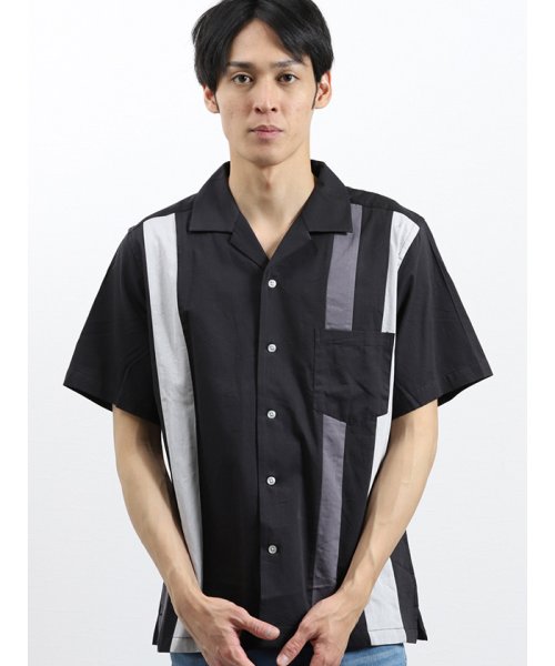 semanticdesign(セマンティックデザイン)/切替オープンカラー半袖シャツ/ブラック