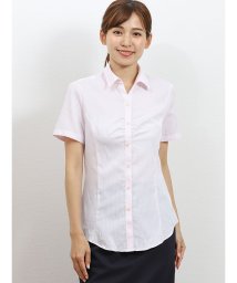 TAKA-Q(タカキュー)/形態安定レギュラーカラー スキッパーギャザー半袖シャツ/ピンク