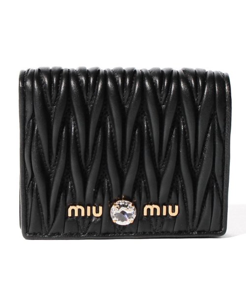 セール Miumiu 2つ折り財布 マテラッセ クリスタル Black ミュウミュウ Miumiu Magaseek