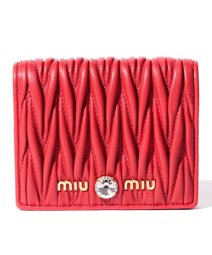 セール】【MIUMIU】2つ折り財布/マテラッセ クリスタル【RED