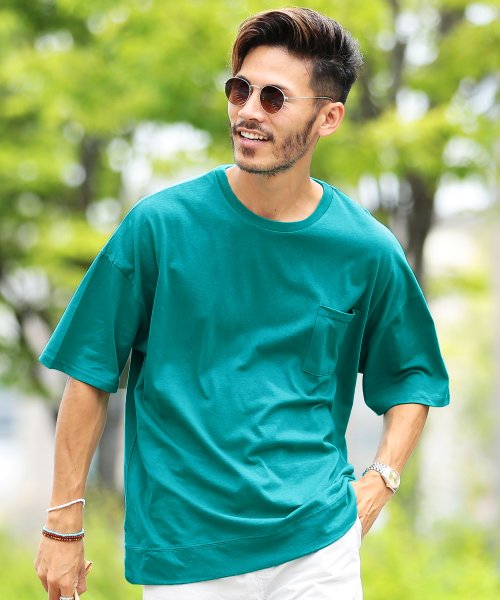JIGGYS SHOP(ジギーズショップ)/ポケット付ビッグTシャツ / Tシャツ メンズ ティーシャツ 半袖 クルーネック ビッグシルエット/グリーン
