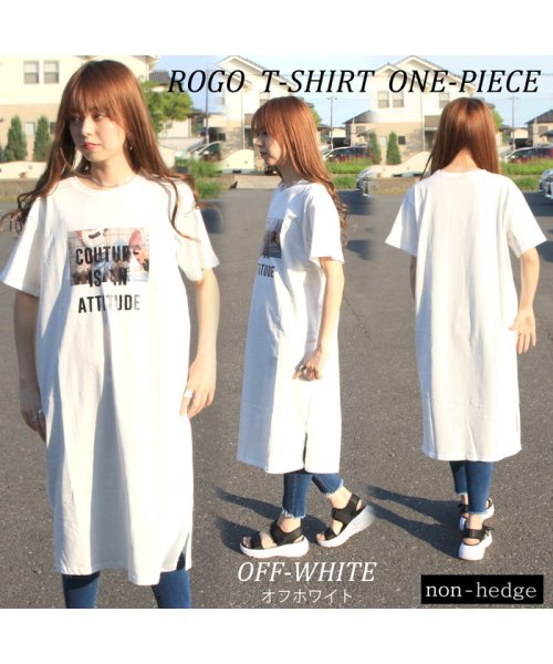 転写ロゴtシャツワンピース トップス 半袖 ゆるt ビックt Tワンピ カジュアル 綿100 プリントt ロゴ 韓国 メンズライク オーバーサイズ リラックス ノンヘッジ Non Hedge Magaseek