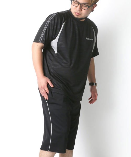 MARUKAWA(大きいサイズのマルカワ)/【CONVERSE】 大きいサイズ メンズ コンバース 上下 セット 吸汗速乾 ドライ 半袖 Tシャツ ショートパンツ ハーフパンツ ブランド/ブラック