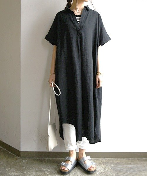 セール 10 Off 選べる2type スキッパー ベーシックロングシャツワンピース M L レディース ワンピース 春夏秋 オフ カーキ チャコール ブラック ワンピ シャツ シ アンドイット And It Magaseek