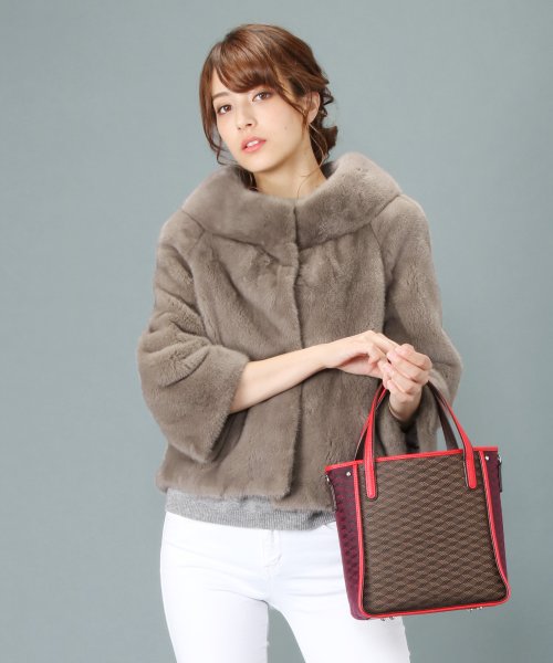 sankyoshokai(サンキョウショウカイ)/SAGA FURS　ミンク ジャケット レディース ボトルネック 着丈45cm 七部袖/モカ