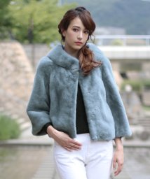 sankyoshokai(サンキョウショウカイ)/SAGA FURS　ミンク ジャケット レディース ボトルネック 着丈45cm 七部袖/ブルー