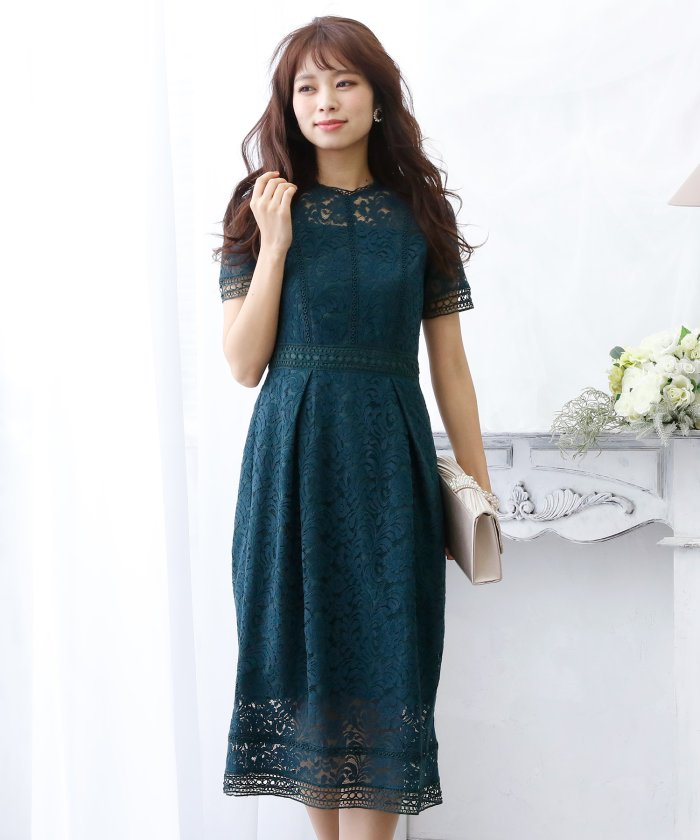 パネルレース ロングスカート 結婚式ワンピース お呼ばれ 二次会 セレモニー大きいサイズ対応フォーマルパーティードレス プールヴー Pourvous Magaseek