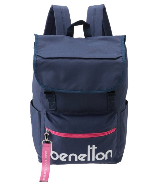 BENETTON (women)(ベネトン（レディース）)/背面ファスナー付きロゴフラップリュック・バックパック/ネイビー