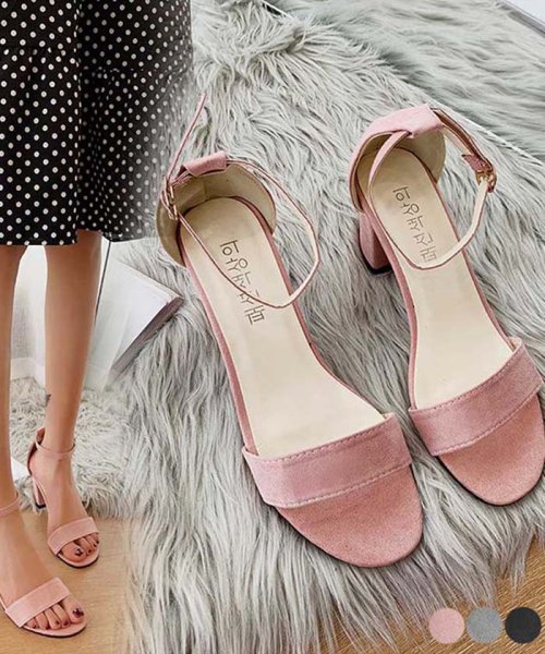 セール サンダル レディース 靴 太ヒール パンプス スエード ハイヒール ストラップ 春夏 歩きやすい 即納 ミニミニストア Miniministore Magaseek